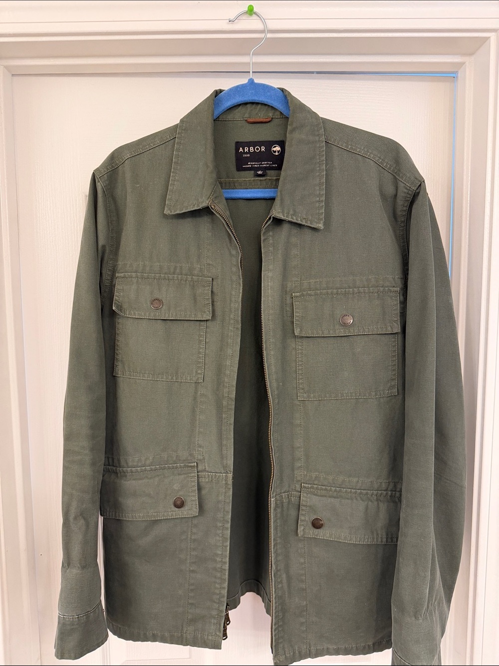 Arbor Olive Green Military Field Jacket with Front Flap Pockets